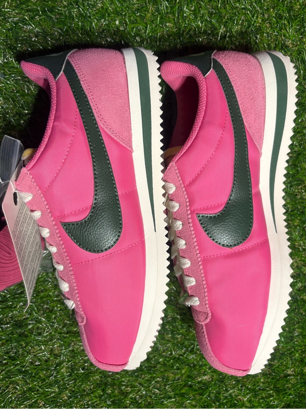 Nike Women's 7 Pink Cortez with Green Swoosh